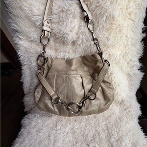 Coach Metallic Gold Soft Pleated Goat Suede Belted Hobo Shoulder Bag
